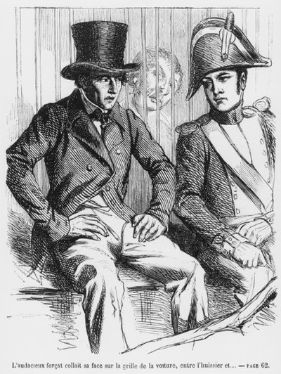 Lucien de Rubempre en Vautrin gearresteerd, illustratie uit Splendeurs et Miseres des Courtisanes door Honore de Balzac, gepubliceerd 1867 door French School