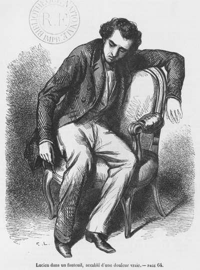 Lucien de Rubempre overweldigd door verdriet, illustratie uit 