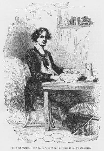 Lucien de Rubempre schrijft een brief, illustratie uit 