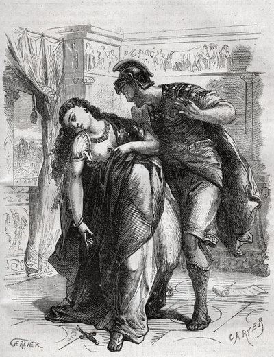 De dood van Lucrece: Lucrece (Lucrezia, Lucretia, Romeinse dame uit de 6e eeuw v.Chr.) was het slachtoffer van geweld door haar neef Sextus Tarquin, de zoon van Tarquin de Superbus. Ze pleegde zelfmoord voor haar man, Lucius Tarquinius Collatinus, bekend a door French School