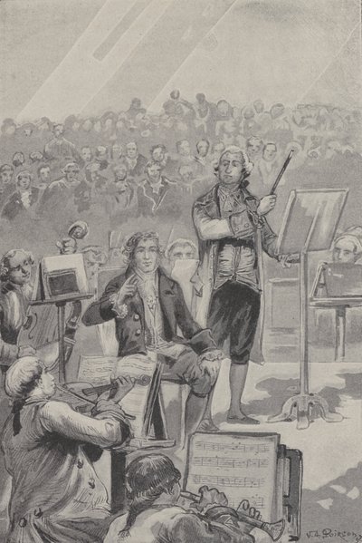 Ludwig van Beethoven dirigeert een orkest ondanks zijn doofheid (gravure) door French School