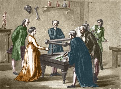 Luigi Galvani, professor in Bologna, ontdekte in 1780 de prikkelbaarheid van de spieren van de kikker door elektriciteit - in 