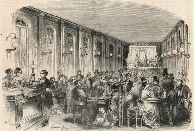 Lyrische prent van de passage Jauffroy in Parijs in de 19e eeuw - Gravure in 