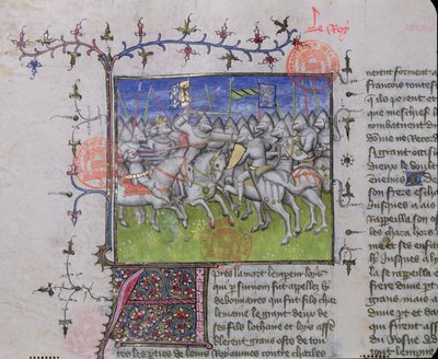 MS.2028 Gevecht tussen de zonen van Lodewijk I de Vrome (778-840), uit de Grandes Chroniques de France, 1375-79 door French School