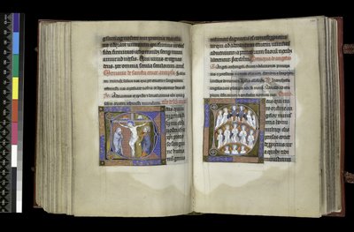 MS 300 f.198v-199r, Voorbede tot het Kruis en Voorbede tot Engelen, uit het Psalter en de Getijden van Isabella van Frankrijk, Parijs, ca. 1265-70 (pen en inkt en tempera op perkament) door French School