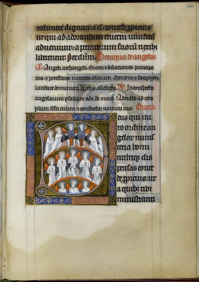 MS 300 f.199r, smeekbede aan engelen, folio uit het Psalter-Urenboek van Isabelle van Frankrijk, ca.1265-70 (pen & inkt, tempera en goud op perkament) door French School