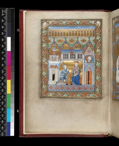 MS 300 f.IIIv, David, tweemaal afgebeeld, verneemt de dood van Absalom, uit de Psalter en Getijden van Isabella van Frankrijk, Parijs, ca. 1265-70 door French School