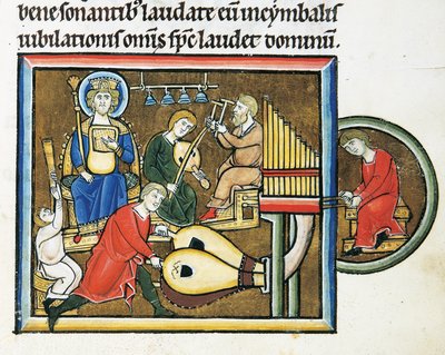 Koning David met de psalter en muzikanten, uit het Psalter van Sint Elizabeth door French School