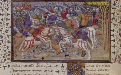 Nederlaag van Philip door Pausanias, met ridders te paard vechtend, uit 