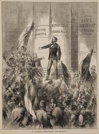 M. Gambetta roept de Republiek uit, september 1870, illustratie uit Cassells Geschiedenis van de Oorlog tussen Frankrijk en Duitsland, 1870-1871 door French School