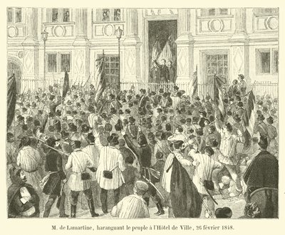 M de Lamartine, toesprekend het volk in het stadhuis, 26 februari 1848 door French School