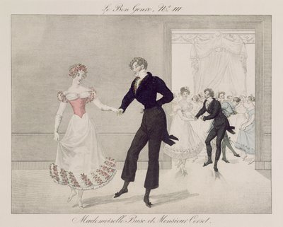 Mademoiselle Busc en Monsieur Corset, plaat 111 uit le Bon Genre, ca.1810 door French School
