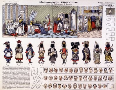Mademoiselle Chouchou - Probeer kostuums voor carnaval: transformaties. 19e eeuw. door French School