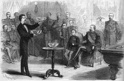 Goochelshow gegeven door Mr. Faure Nicolay in het kamp van Chalons in aanwezigheid van keizer Napoleon III (1808-1873) en zijn zoon Prins Imperial (1856-1879) door French School