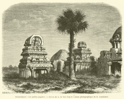 Mahabalipour, De kleine pagodes (gravure) door French School