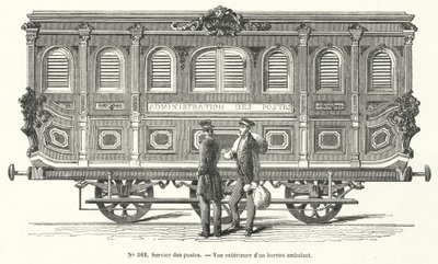 Postkoets op de Franse spoorwegen (gravure) door French School