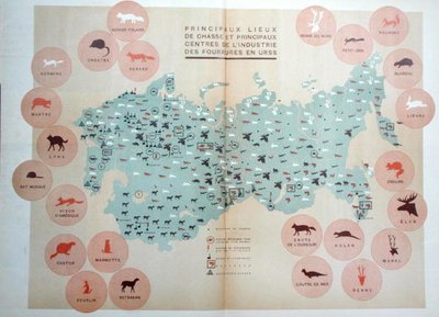 Belangrijkste jachtgebieden en centra van de bontindustrie in de USSR, illustratie uit 