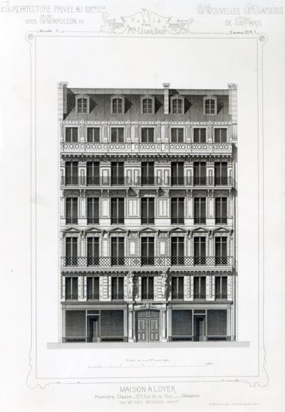 Maison A Loyer, No 3 Rue de la Paix, Parijs; Architecture Privee au C19th door French School