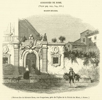 Huis genaamd van Salvator Rosa, rue Gregoriana, nabij de kerk van de Triniteit van de Berg, in Rome door French School