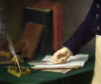 Man met een pen in zijn rechterhand, ca. 1830-40 door French School