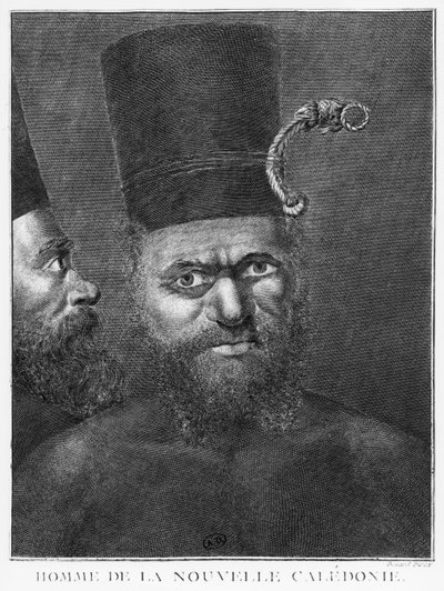 Man van Nieuw-Caledonië, illustratie uit de Tweede Reis van Kapitein James Cook, gegraveerd door Benard, 1774 door French School