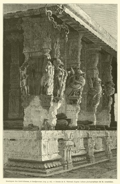 Mandapam van de Honderd Kolommen, in Condjeveram (gravure) door French School