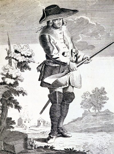 Mandrin, generaal van smokkelaars, klaar voor een actie - gravure door French School