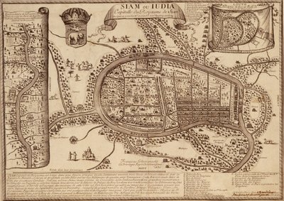 Kaart van Ayutthaya, 1686 (inkt op papier) door French School