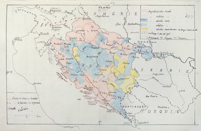 Kaart van Bosnië met details van de gebieden bezet door etnische minderheidsgroepen, 1910 door French School