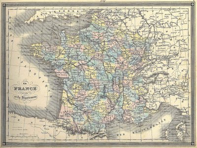 Kaart van Frankrijk - in “Atlas universel” door Vuillemin, ca. 1851 door French School
