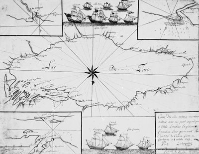 Kaart van Lake Ontario met de Engelse en Franse vloten door French School
