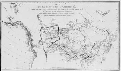Kaart van Noord-Amerika, met de expedities van Sir Alexander Mackenzie in 1789 en 1798 naar de Noordelijke IJszee door French School