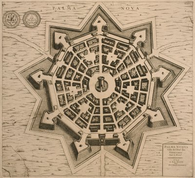 Kaart van Palmanova, uit Les Villes de Venetie, 1704, gepubliceerd door Rutgert Alberts in Den Haag door French School