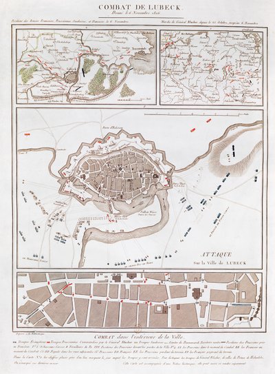 Kaart van de strijd bij de Slag om Lubeck, met posities van de Franse, Pruisische, Zweedse en Deense legers door French School