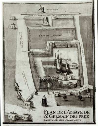 Kaart van de Abdij van Saint-Germain-des-Pres, 1713 (inkt en gouache op papier) door French School