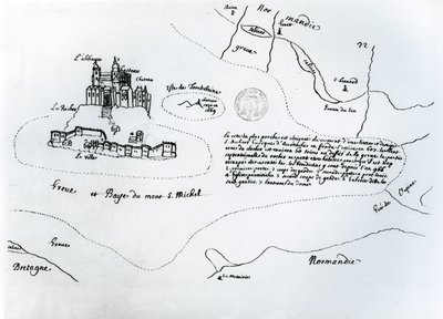 Kaart van de baai van Mont Saint-Michel (pen en inkt op papier) door French School