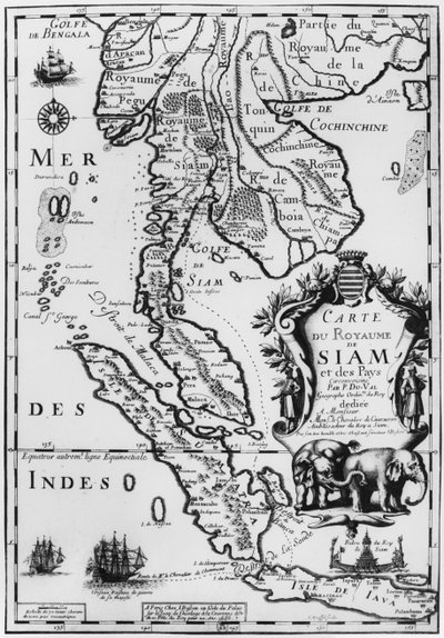 Kaart van het Koninkrijk Siam, Parijs, 1686 door French School