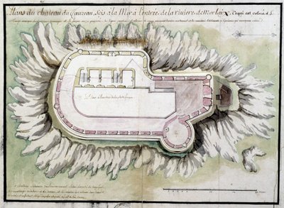 Kaart van het kasteel van Taurus gelegen aan zee bij de ingang van de rivier van Morlaix door French School