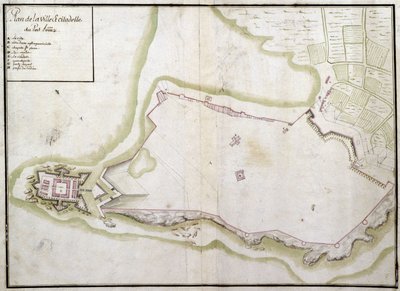 Kaart van de stad en citadel van Port Louis door French School