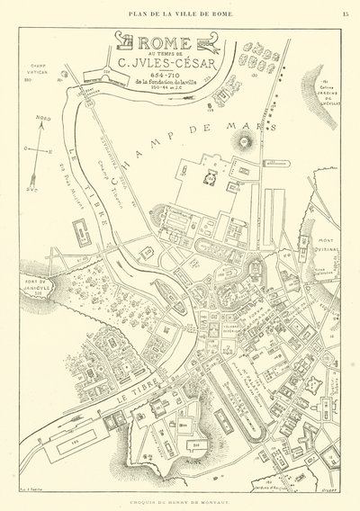 Kaart van de stad Rome in de tijd van Julius Caesar door French School