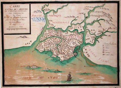 Kaart van het eiland Cayenne, Frans Guyana door French School
