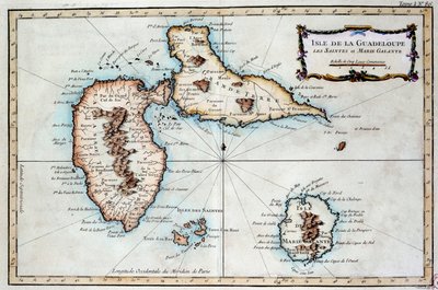 Kaart van het eiland Martinique, het eiland Saintes en het eiland Marie Galante in de West-Indië. Gravure uit de 19e eeuw. Chartres, Musée des Beaux Arts door French School