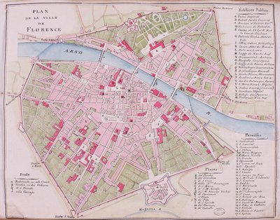 Kaart van de stad Florence door French School