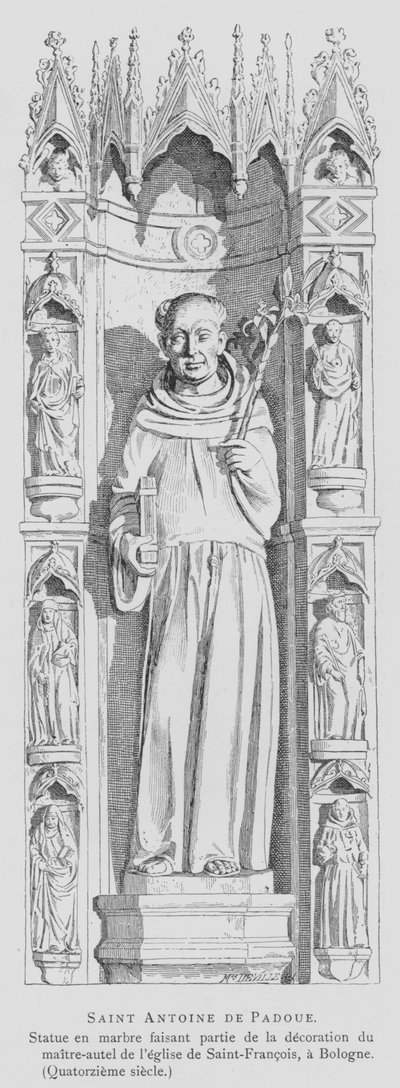 Marmeren standbeeld van St. Antonius van Padua, Basiliek van St. Franciscus, Bologna, Italië door French School