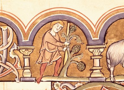 Maart: Bomen enten, uit de Psalter van St. Elizabeth door French School
