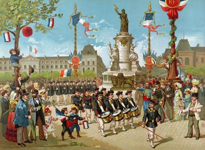 Mars van schoolbataljons op 14 juli 1883 op de Place de la République door French School