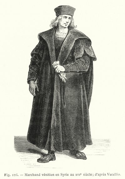 Venetiaanse koopman in Syrië in de XVIe eeuw; naar Vecellio (gravure) door French School