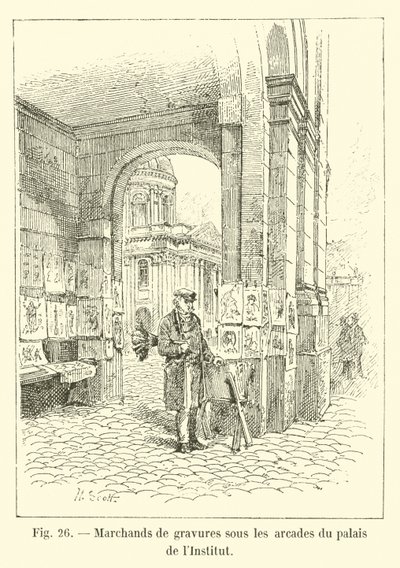 Gravureverkopers onder de arcades van het paleis van het Instituut door French School
