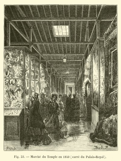Markt van de Tempel in 1840, carré van het Palais-Royal door French School