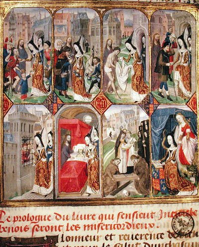 Margaretha van York (d.1503) Derde vrouw van Karel de Stoute (1433-77) hertog van Bourgondië, die liefdadigheidsacties uitvoert, uit 